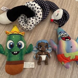 Colorful Kids Plush Toy Set - Green Cactus, Multicolor Star, Black-White Snake